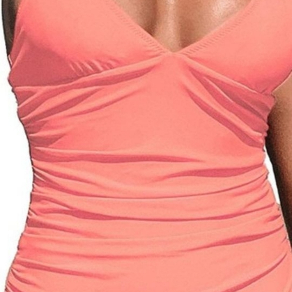 LIGHT PINK, CUPSHE Women's Shirring Design V-Neck